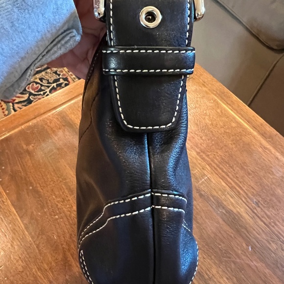 Coach Purse - Black with white stitching - Picture 6 of 11